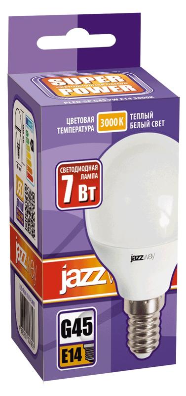 Лампа светодиодная PLED-SP 7Вт G45 шар 3000К тепл. бел. E14 540лм 230В JazzWay 1027856-2